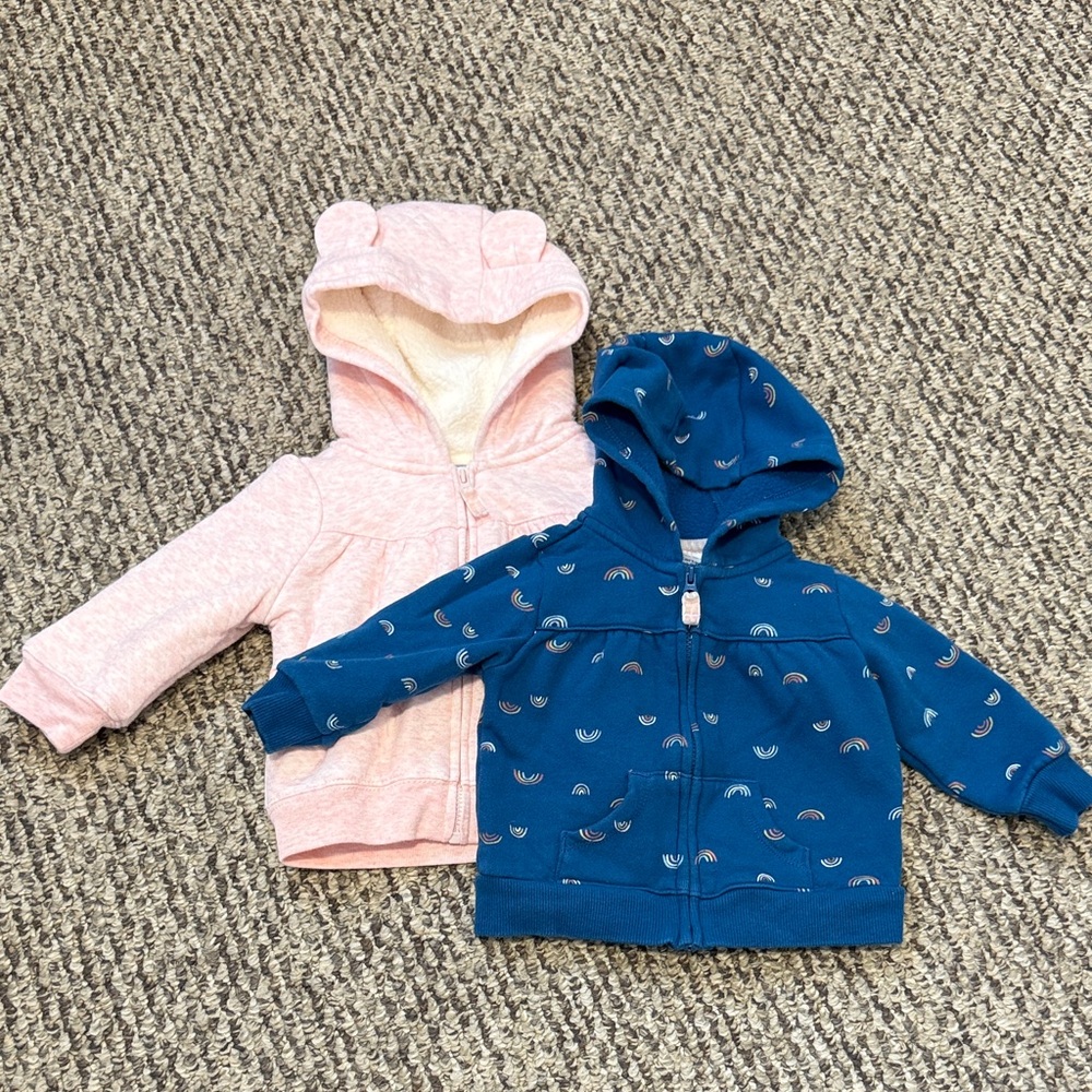 Set of 2 baby girl hooded zip up sweatshirts 6 months